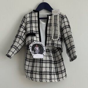 Stylish Kids Plaid Matching Set - Black and White